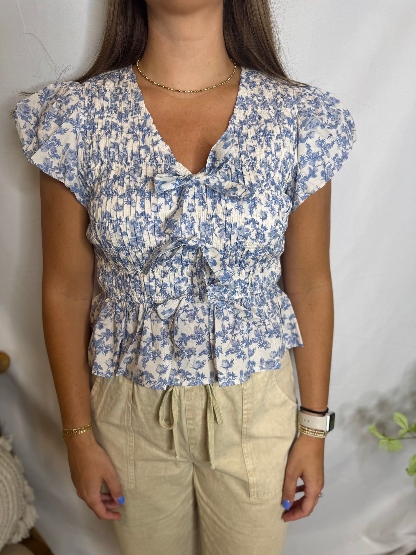 Blue Ribbon Smocked Peplum Top Sweet Jude Boutique