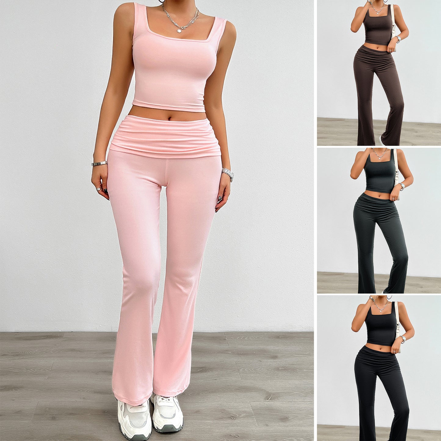 Body-hugging Solid Color Casual Vest Suit for Women