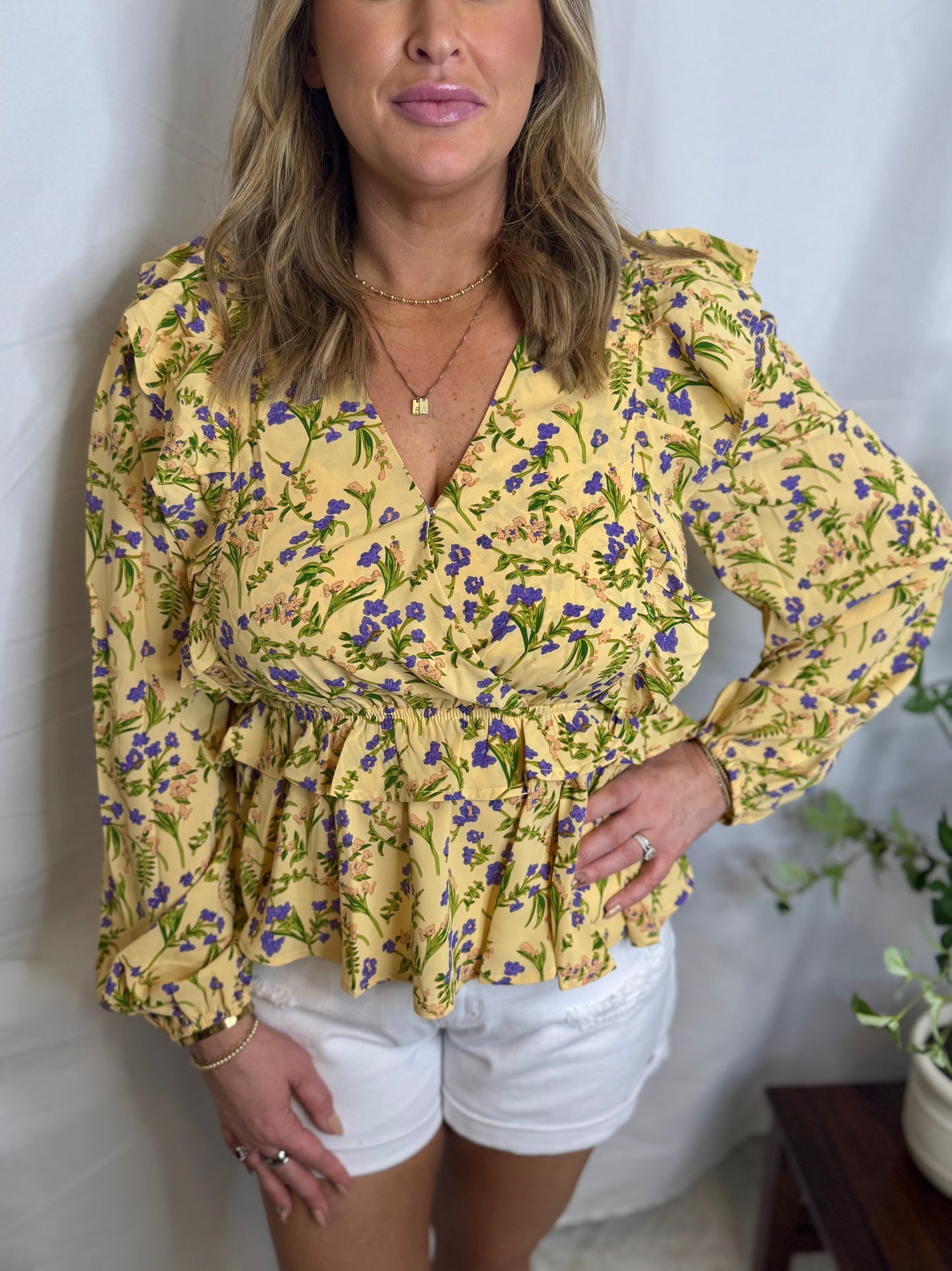 Yellow Floral Ruffle Blouse The Firefly Blouse Sweet Jude Boutique