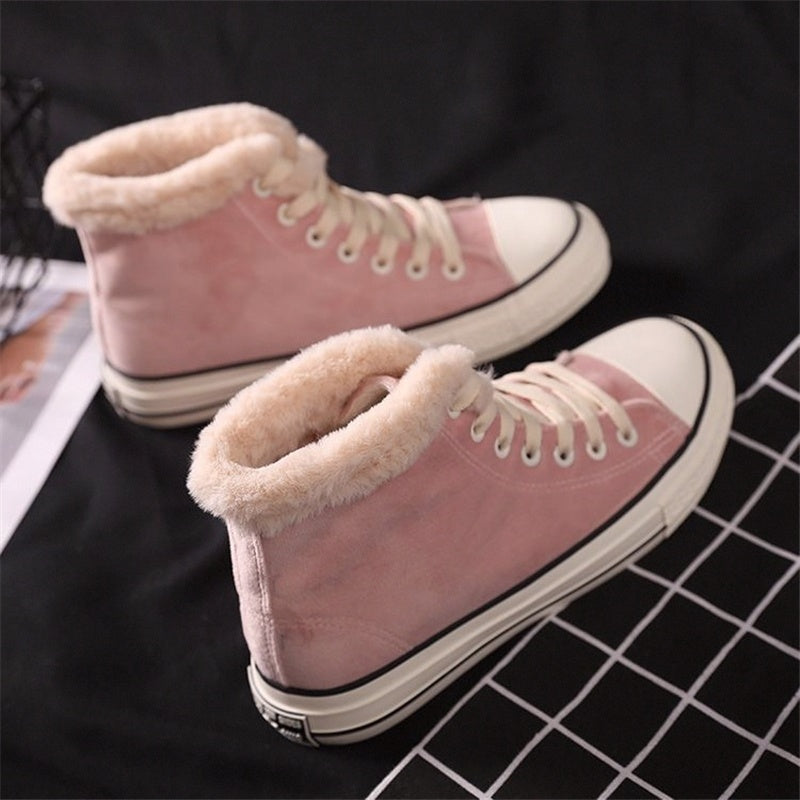 Plush Cotton-Padded Canvas Shoes Women