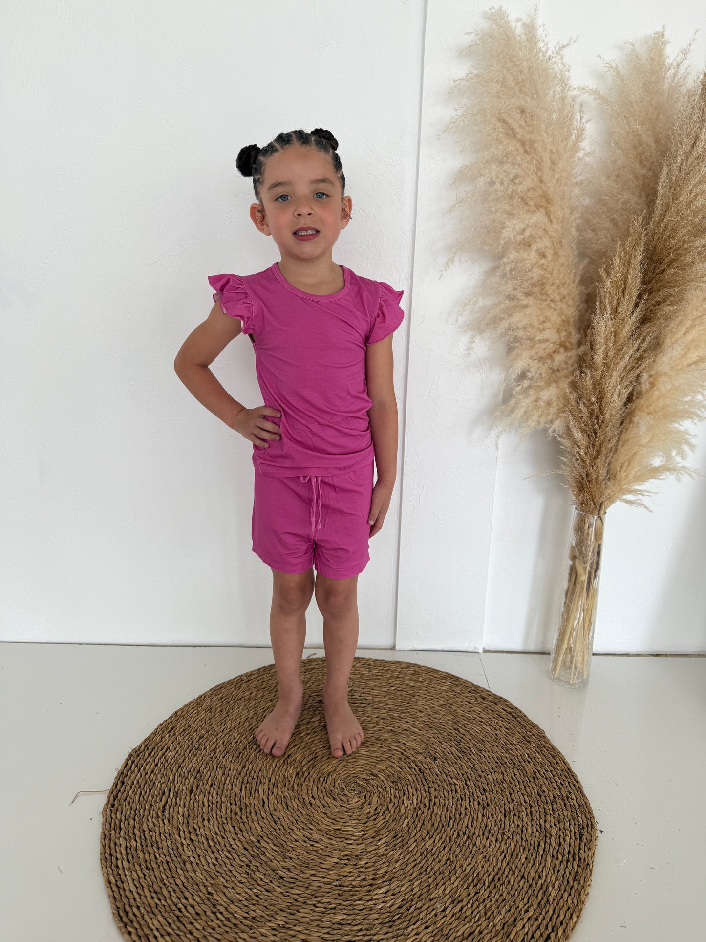 Magenta Bamboo Ruffle Shorts Set