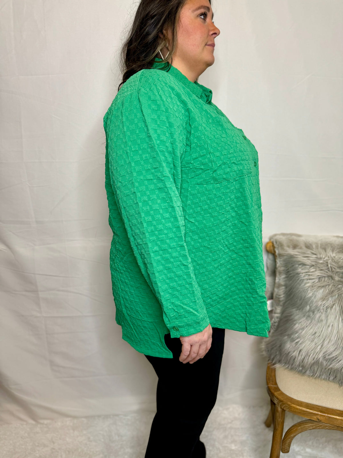 Textured Plus Size Button Up Blouse The Lucky