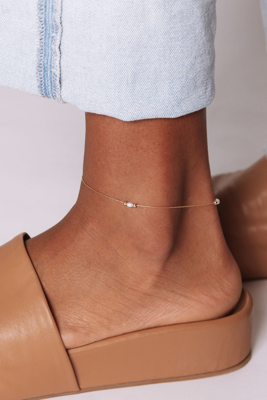 Michelle Anklet 14k Gold Filled Cordette Chain with Freshwater Rice Pearls