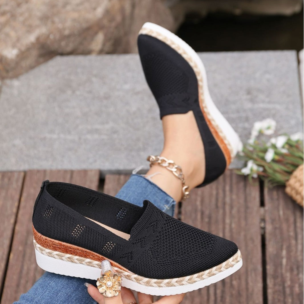 Woven Rope Platform Snakeskin Pointed-Toe Flats Women’s Trendy Flats
