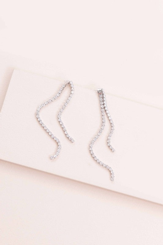 Evening Gala Diamond Dangle Ear Jacket Earrings Sterling Silver