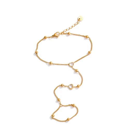 Double Heart Gold-Plated Hand Chain Bracelet The Diamond Empire LLC