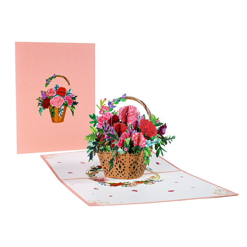 Flower Basket 3D Three-dimensional Handmade Paper Carved Greeting Card