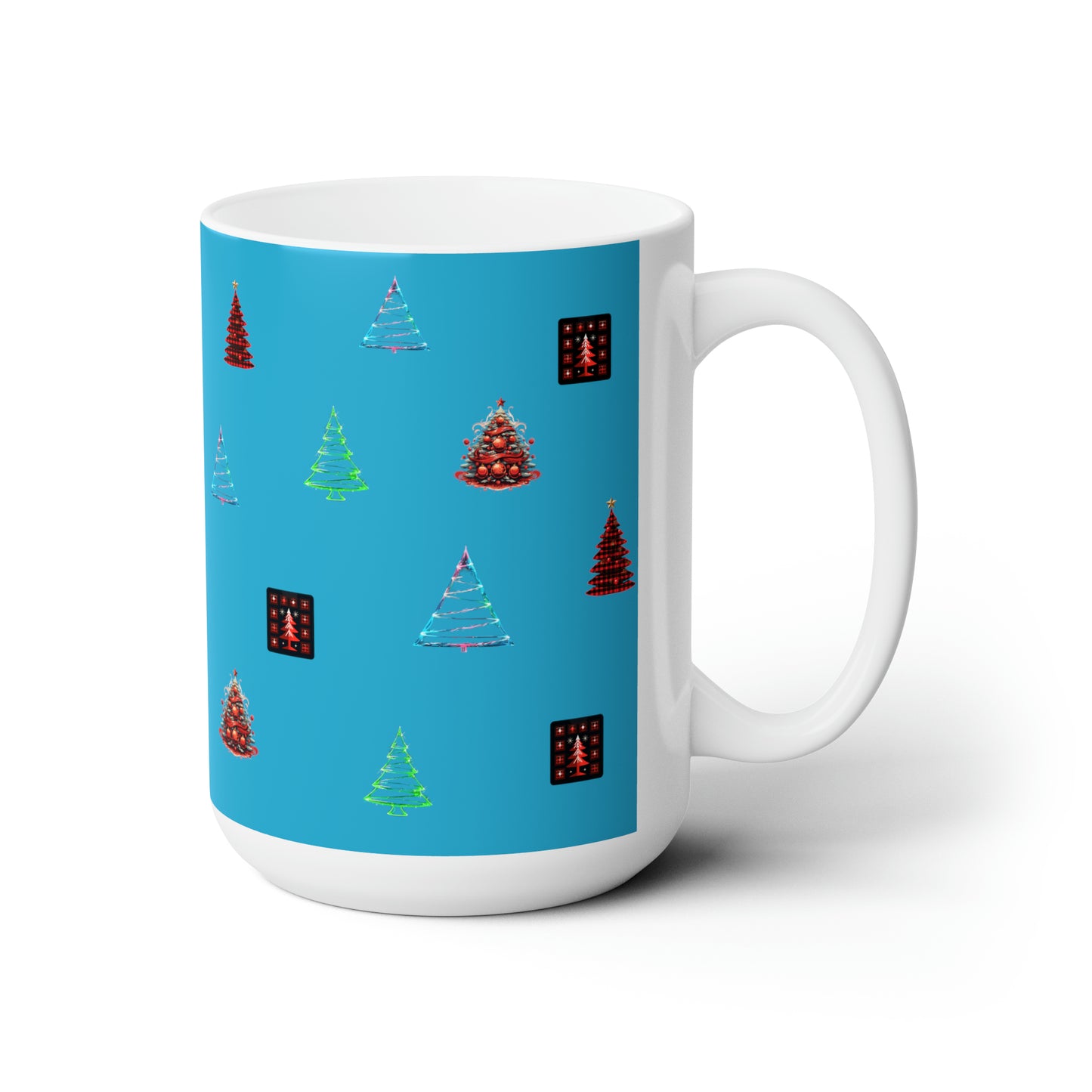 Christmas trees colorful design Turquoise Ceramic Mug15oz
