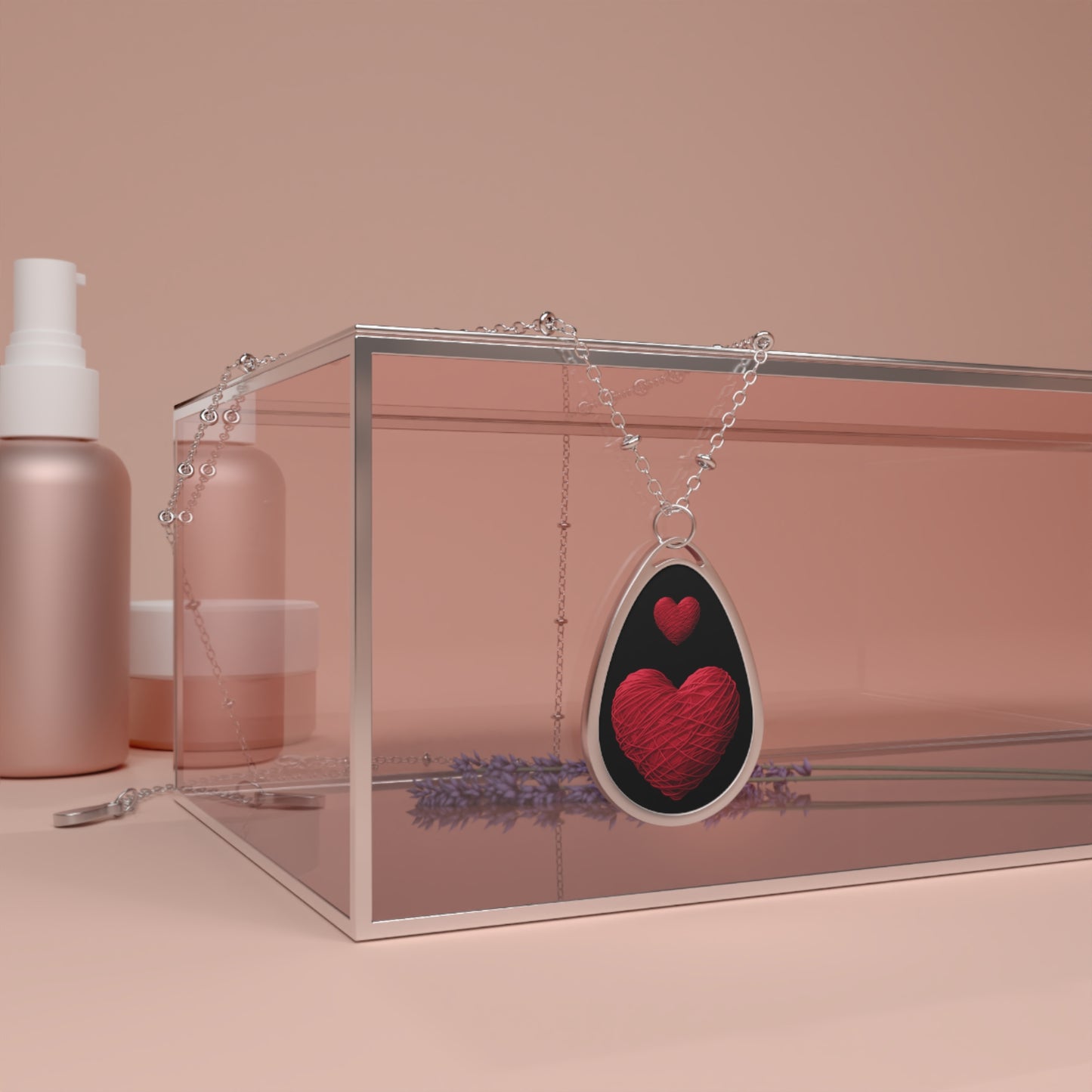 Valentine's Day, Red heart shape design Oval Necklace