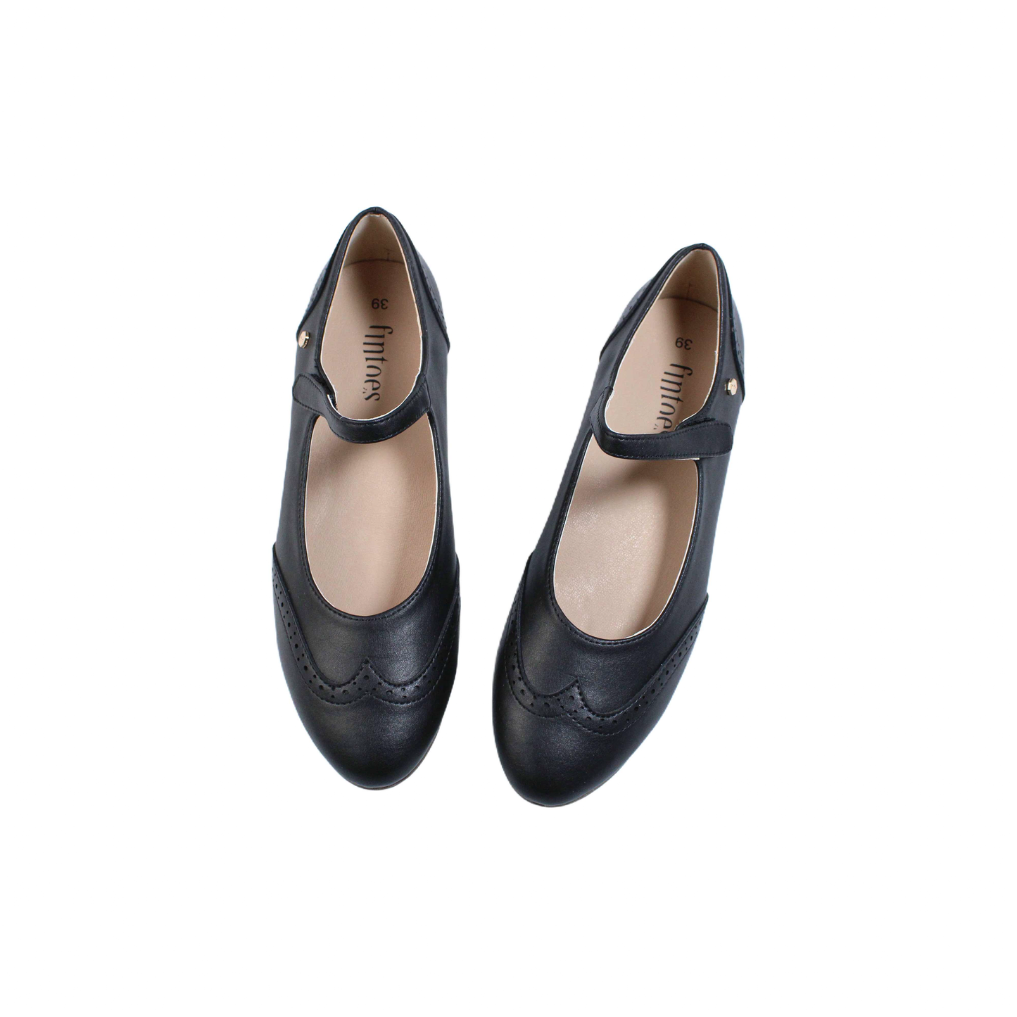 Black Leather Mary Jane Wing Tip Girls Dress Shoe