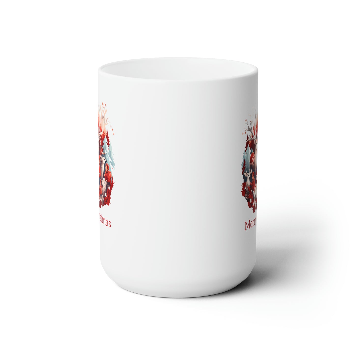 Happy kids with red and white reindeer in Christmas mood Ceramic Mug 15oz