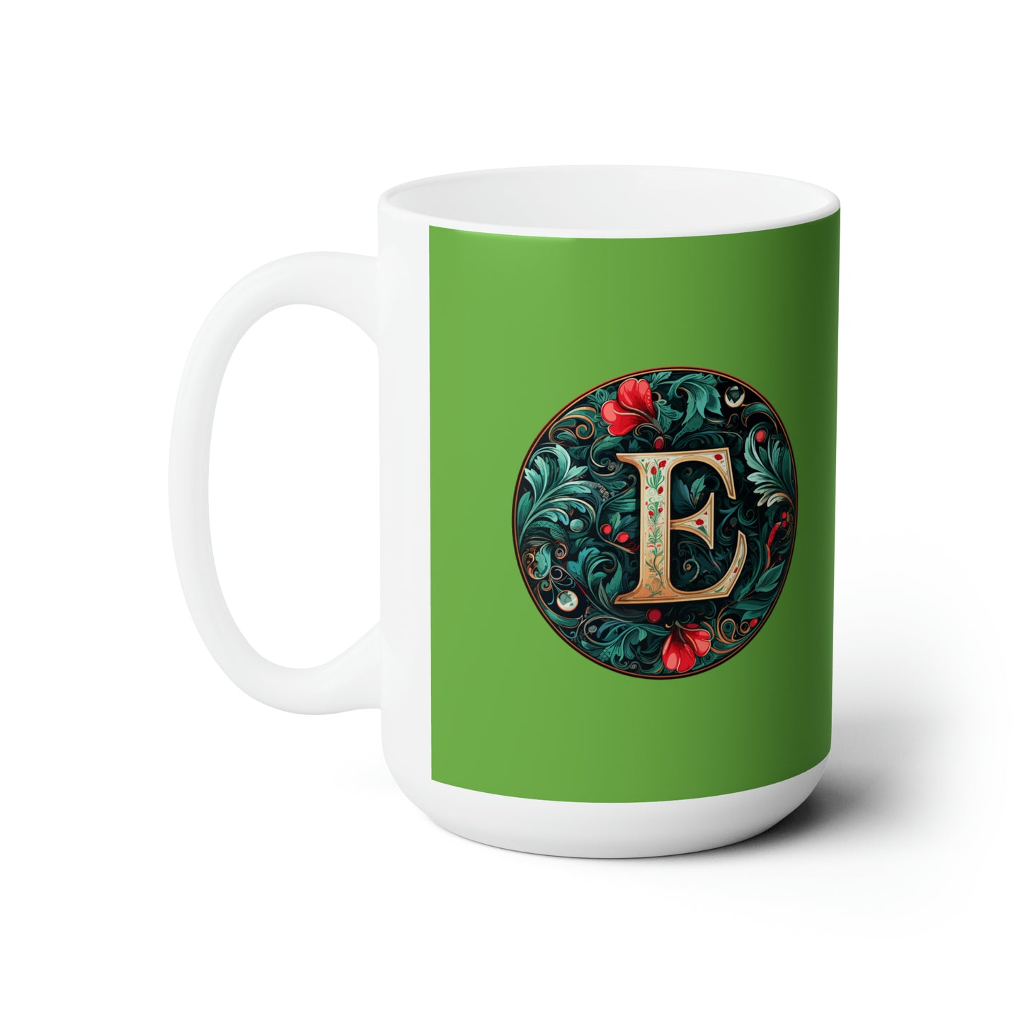 Christmas colorful Alphabet E design light green Ceramic Mug 15oz