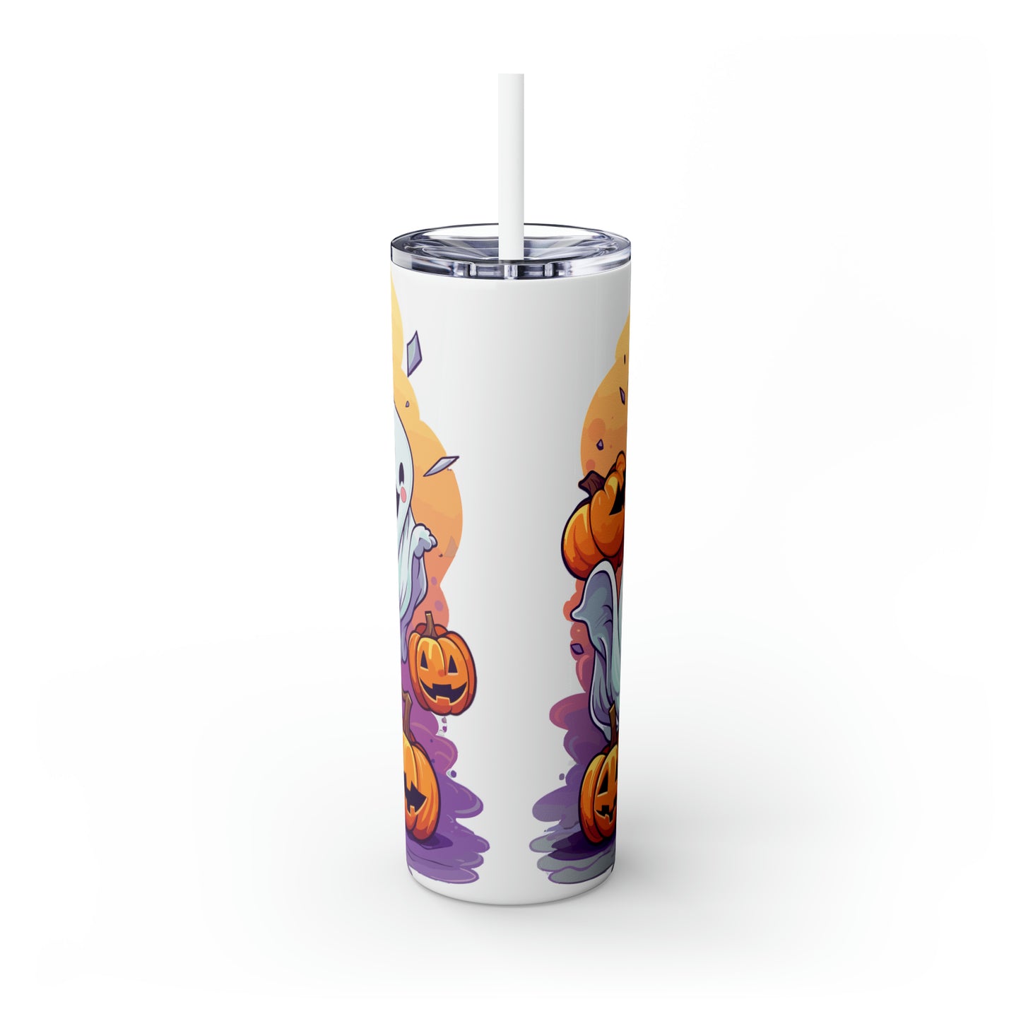 Halloween Skinny Tumbler with Straw 20oz - Spooky Drinkware - Ghost Theme - BPA-Free, Reusable Cup, Halloween Tumbler, Halloween Gift