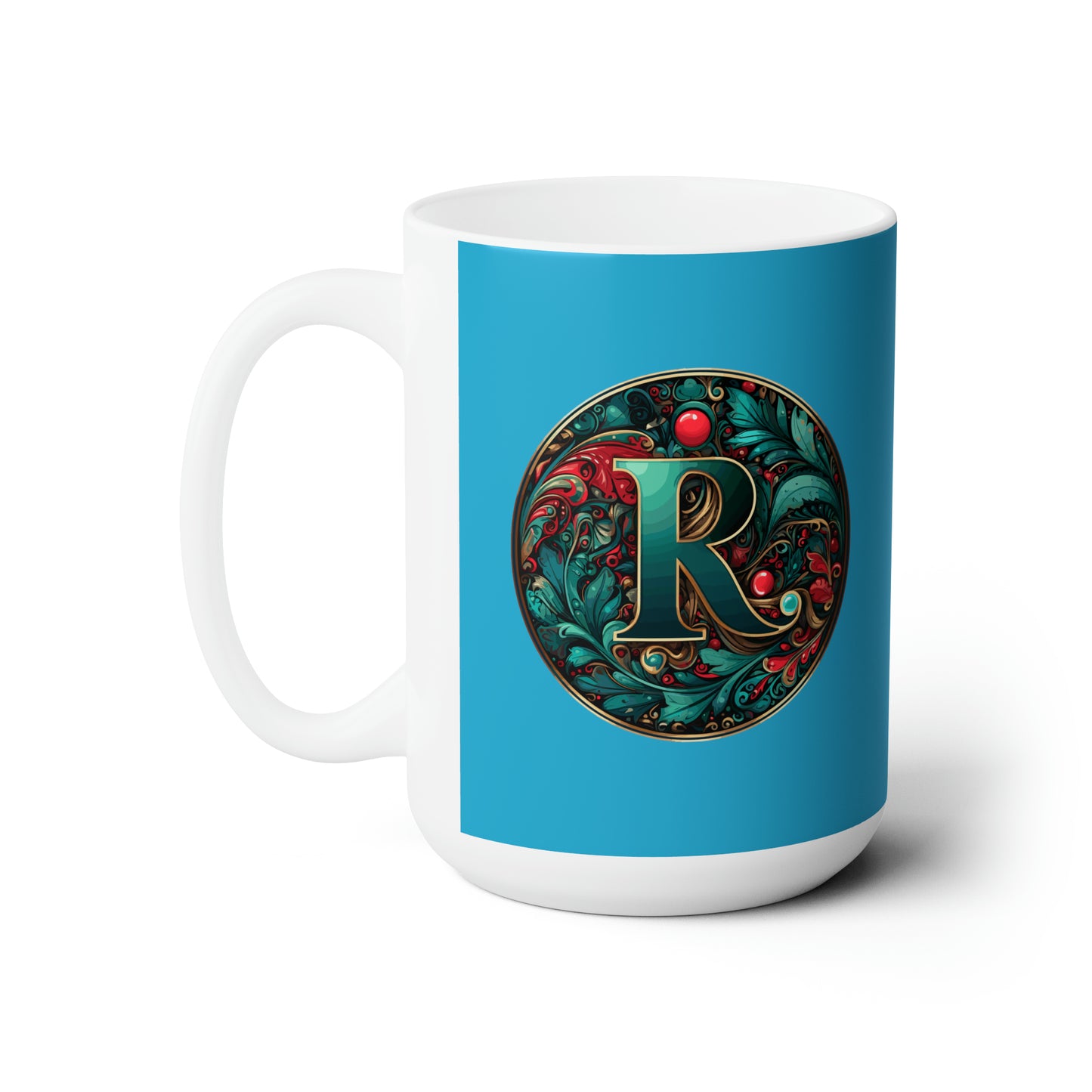 Christmas colorful Alphabet R design Turquoise Ceramic Mug 15oz