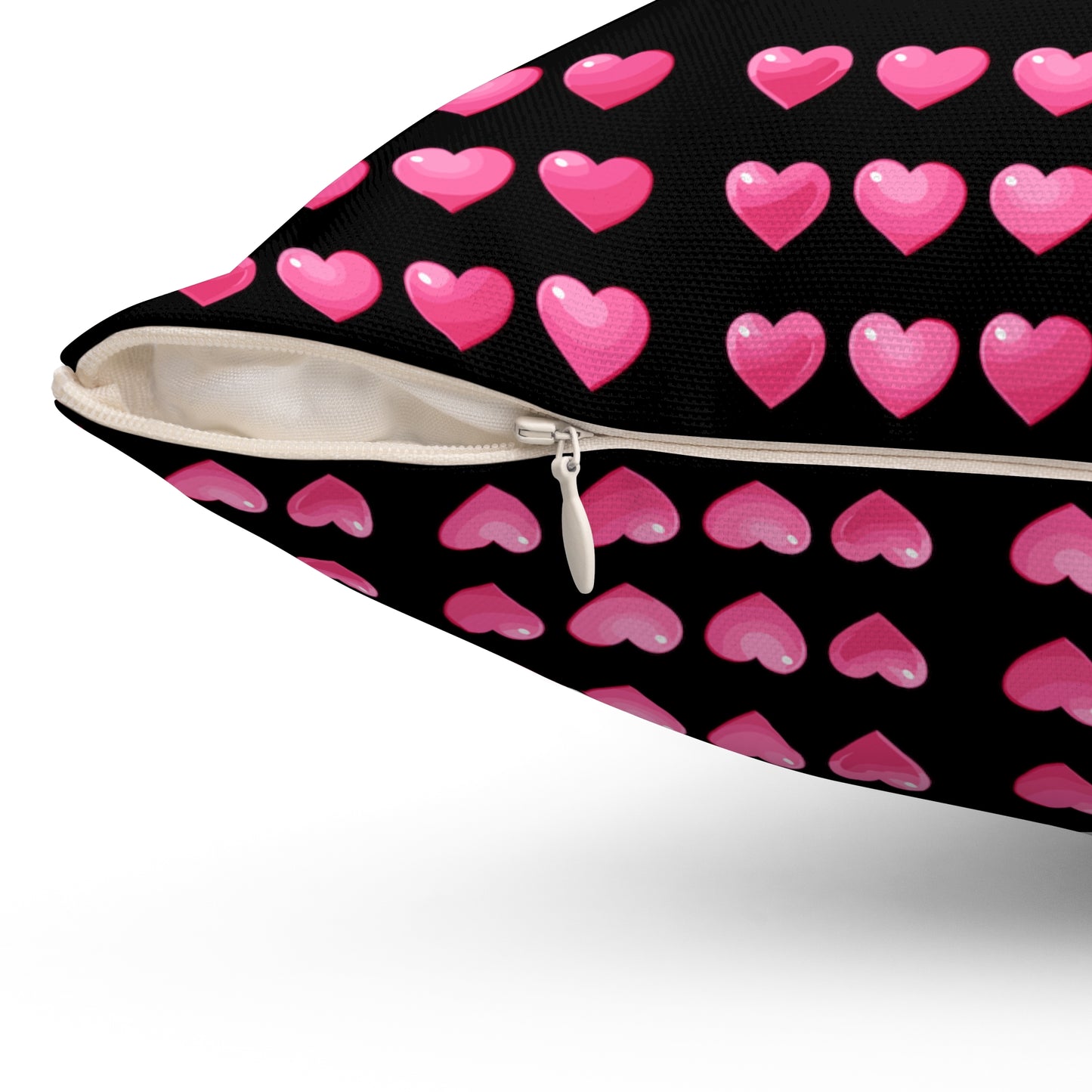 Valentine's day best home decor pink hearts design on black Spun Polyester Square Pillow
