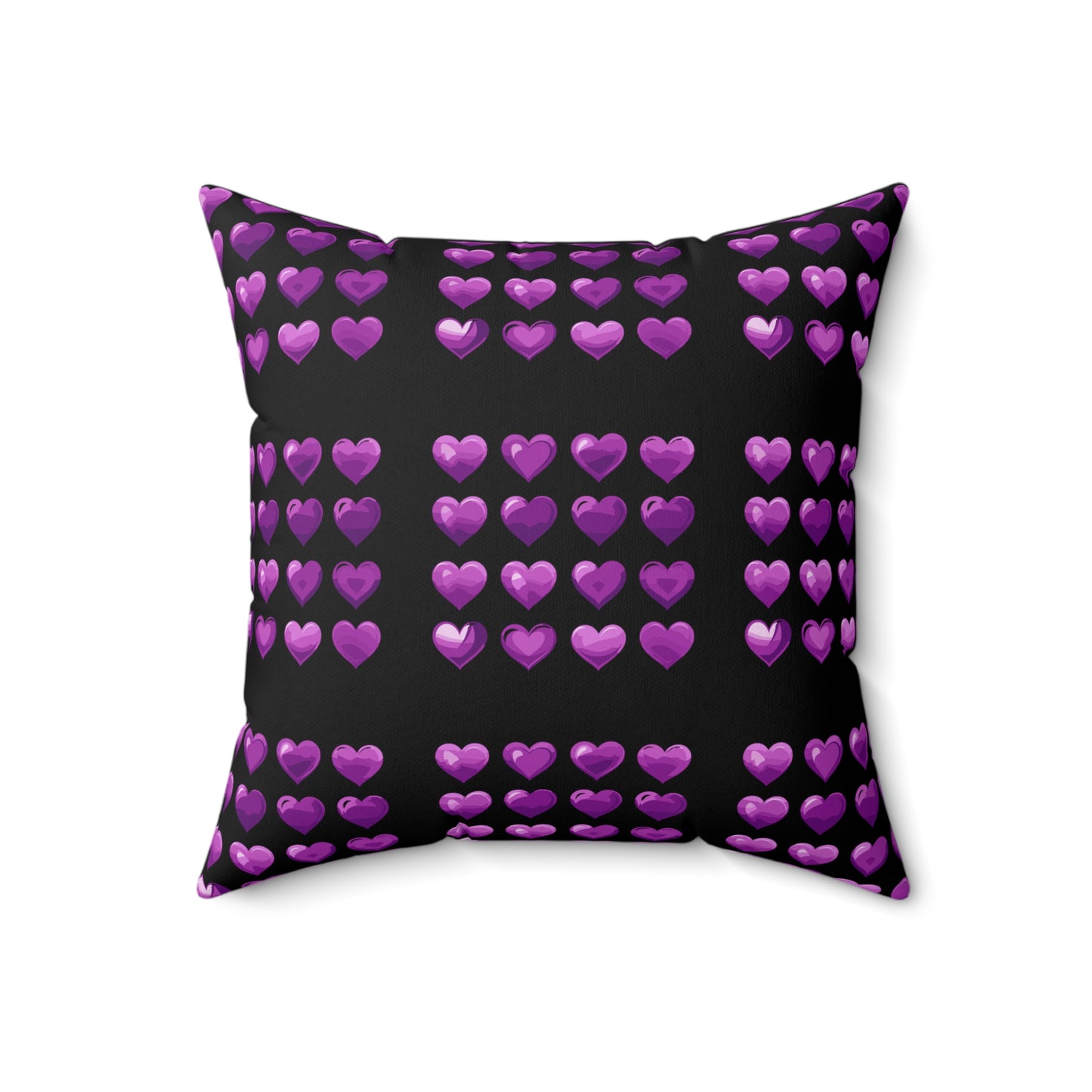 Valentine's day best home decor purple hearts design on black Spun Polyester Square Pillow