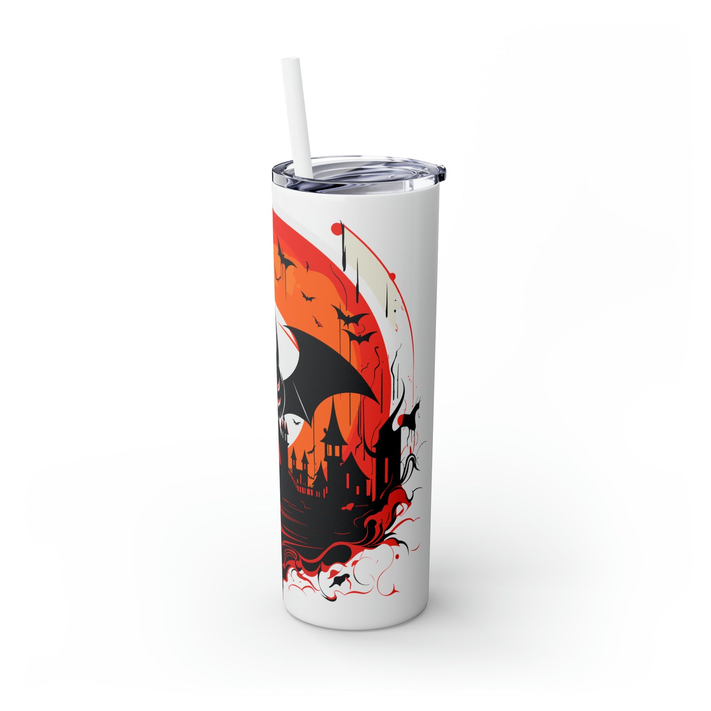 Halloween Skinny Tumbler with Straw 20oz, Spooky Drinkware, Vampire Bat Theme, BPA-Free, Reusable Cup, Halloween Tumbler, Halloween Gift