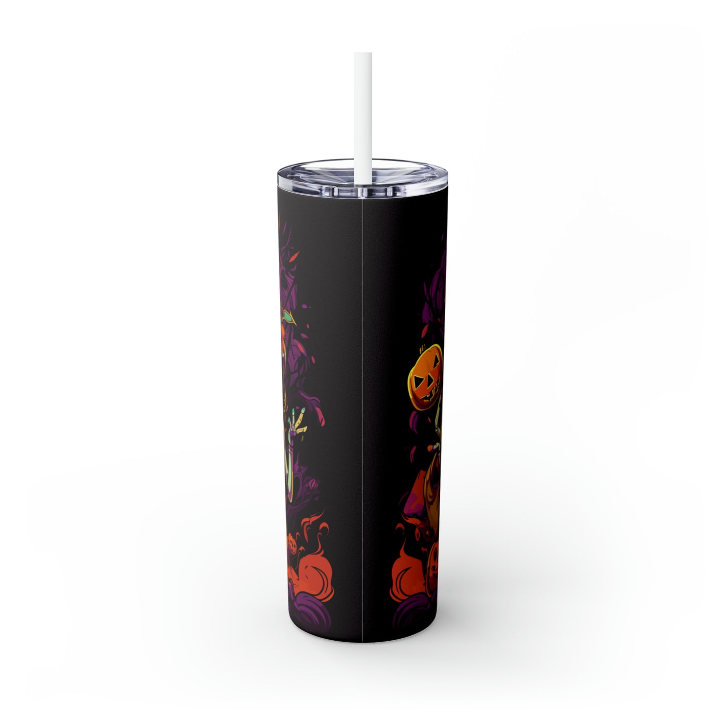 Halloween Skinny Tumbler with Straw 20oz - Spooky Drinkware - Retro Theme - BPA-Free, Reusable Cup, Halloween Tumbler, Halloween Gift