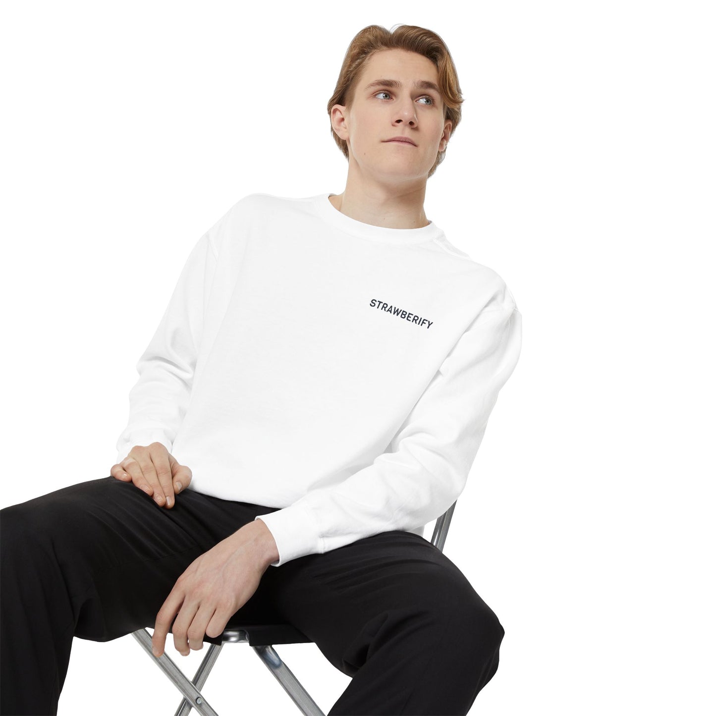 Unisex Garment-Dyed Sweatshirt - Chill Vibes with STRAWBERIFY Text