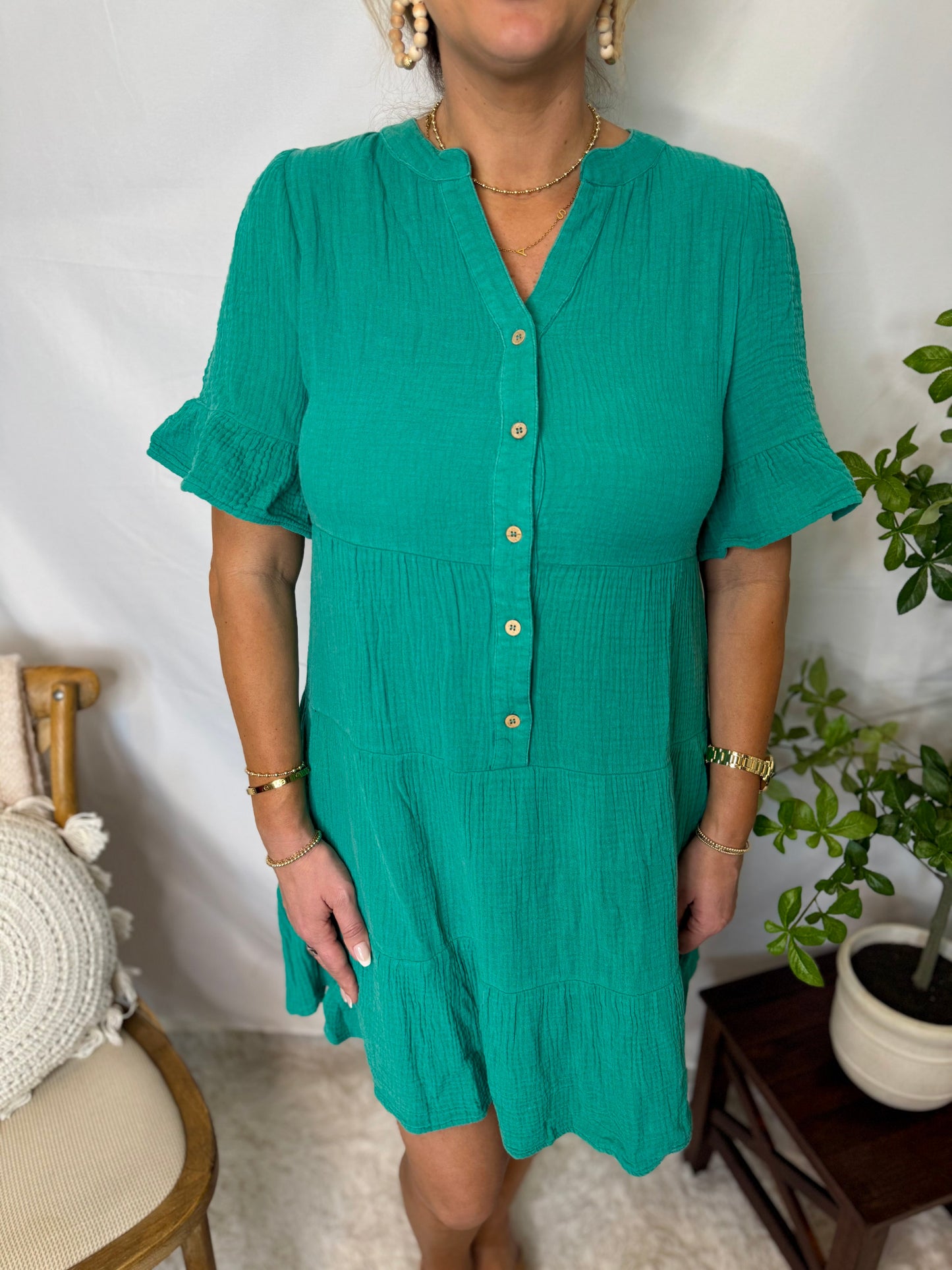 Mineral Washed Baby Bell Sleeve Woven Mini Dress