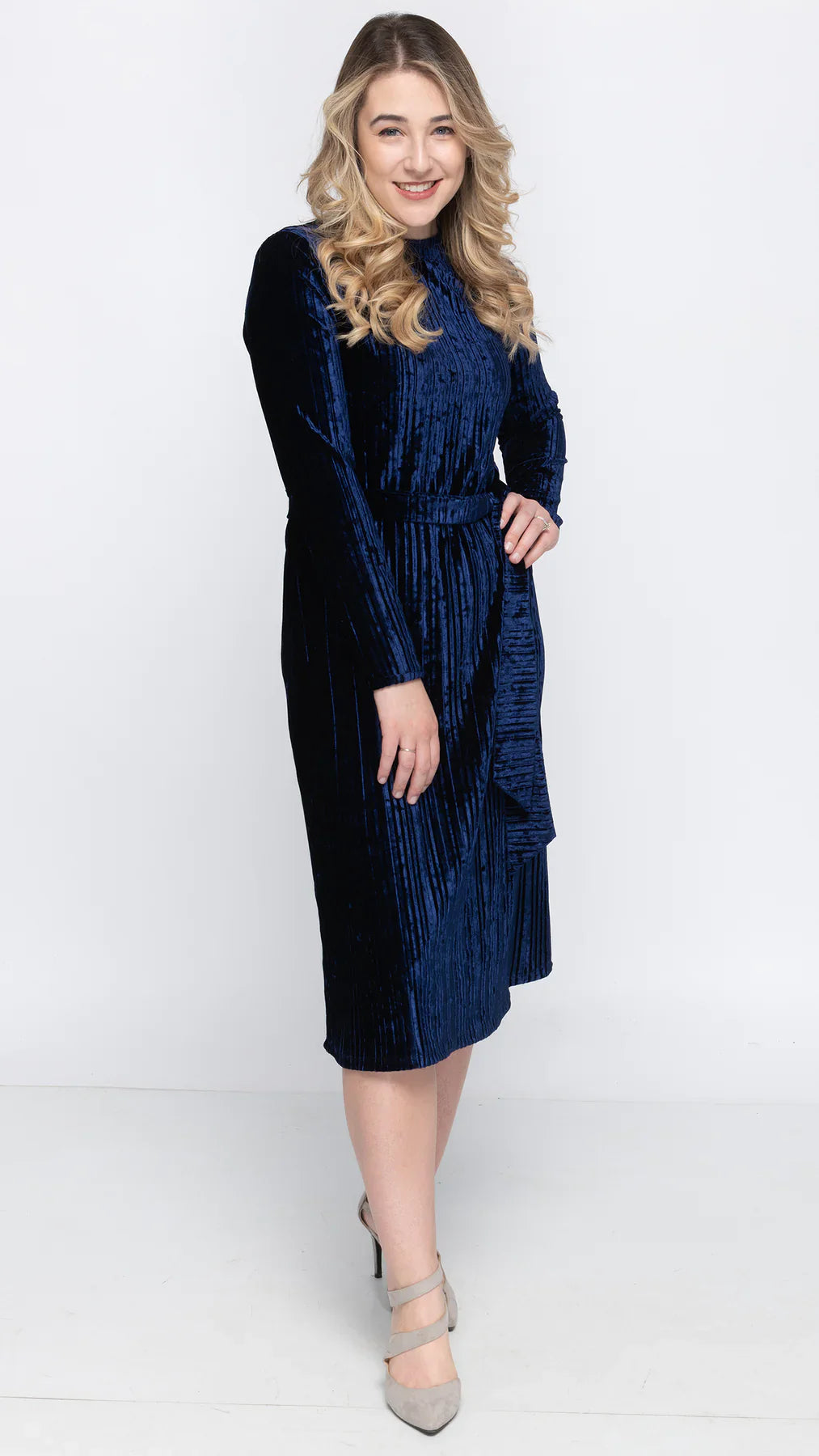 Belted Midi Dress Long Sleeve Fit and Flare Dress