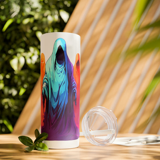 Halloween Skinny Tumbler with Straw 20oz - Spooky Drinkware - Ghost Theme - BPA-Free, Reusable Cup, Halloween Tumbler, Halloween Gift