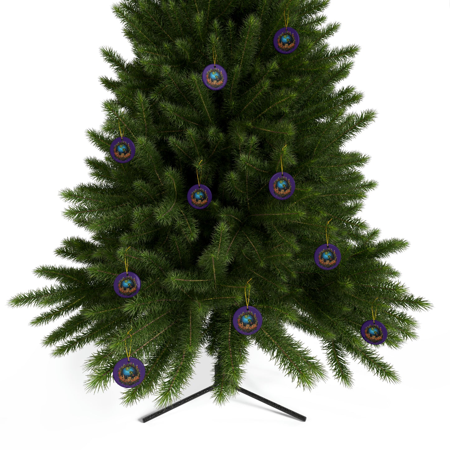Earth in Christmas decorations and a big Christmas tree, Purple Ceramic Ornaments (1pc, 3pcs, 5pcs, 10pcs)