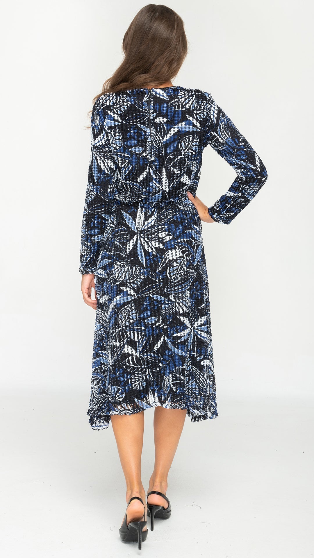 Royal Blue Textured Mesh Dress with 3/4 Sleeve
