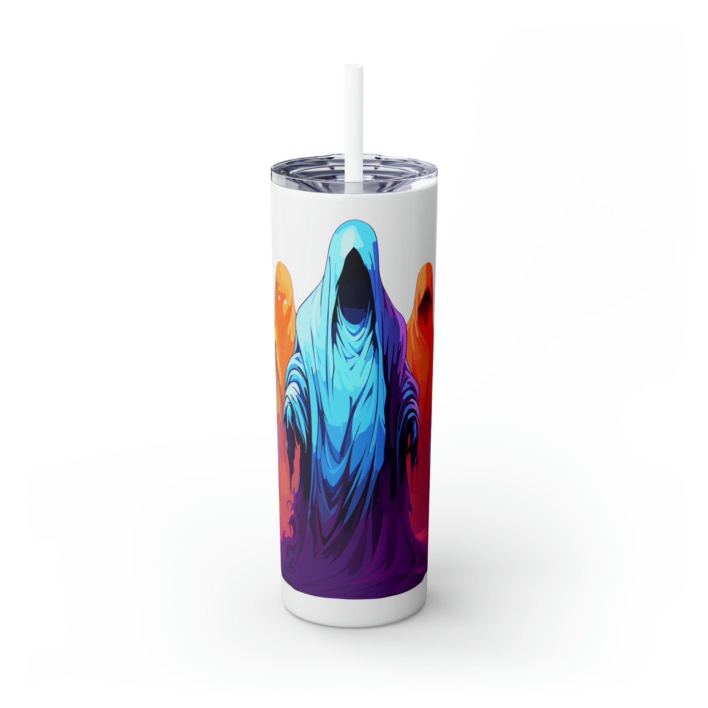 Halloween Skinny Tumbler with Straw 20oz - Spooky Drinkware - Ghost Theme - BPA-Free, Reusable Cup, Halloween Tumbler, Halloween Gift