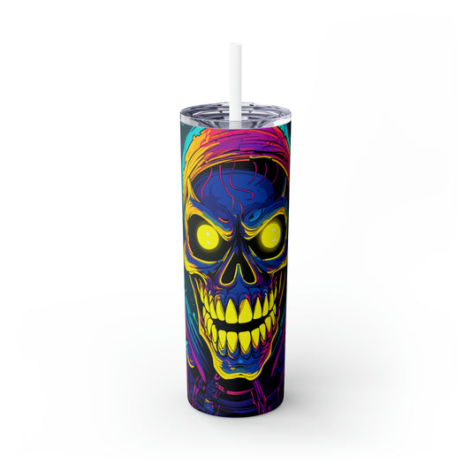 Halloween Skinny Tumbler with Straw 20oz - Spooky Drinkware, Skeleton Theme, BPA-Free, Reusable Cup, Halloween Tumbler, Halloween Gift