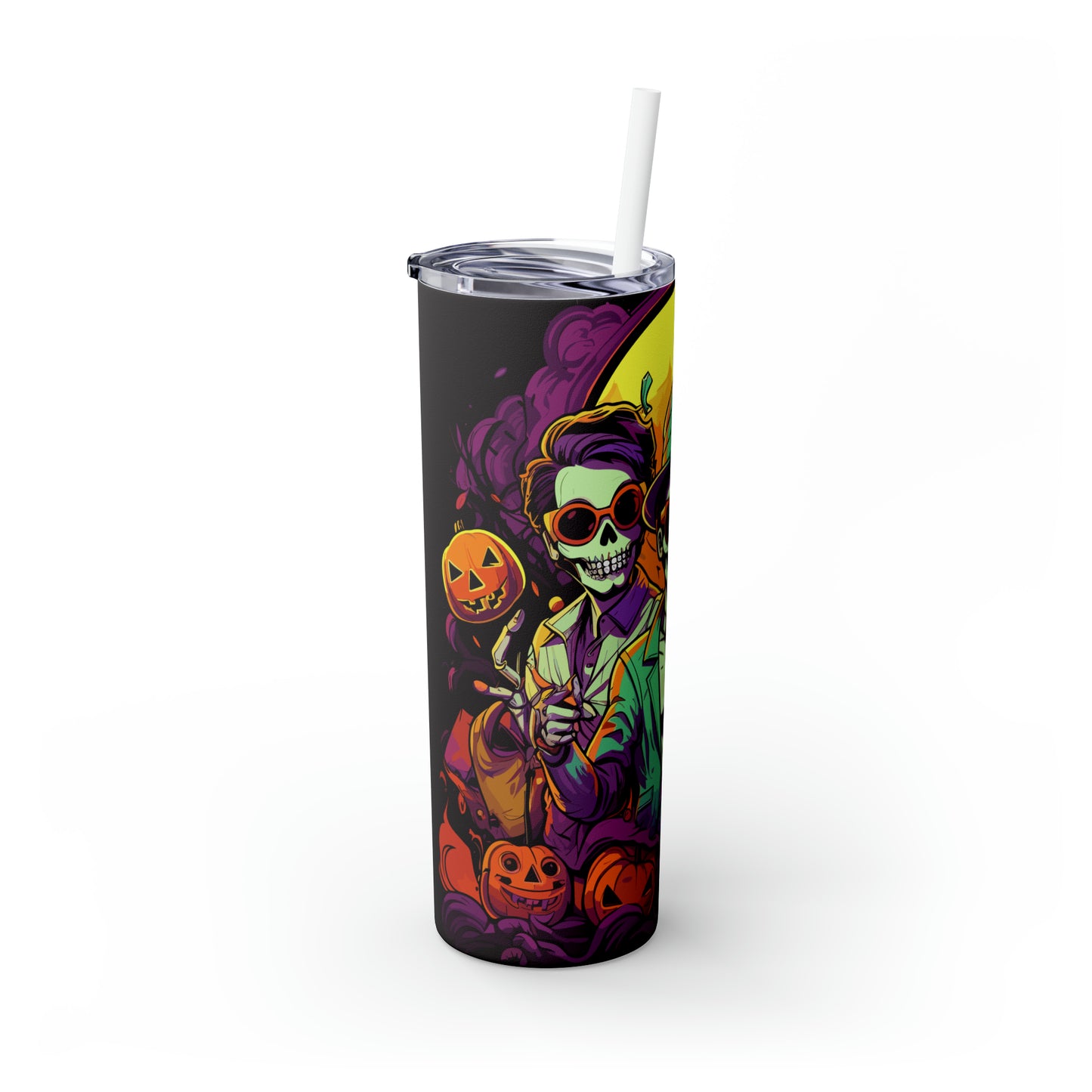Halloween Skinny Tumbler with Straw 20oz - Spooky Drinkware - Retro Theme - BPA-Free, Reusable Cup, Halloween Tumbler, Halloween Gift