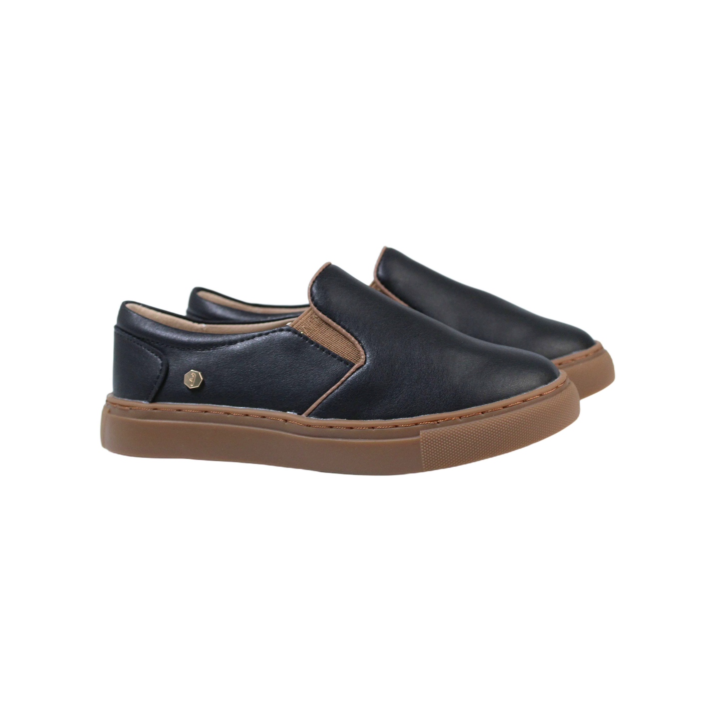 Black Leather Brown Trim Step In Shoe Fintoes
