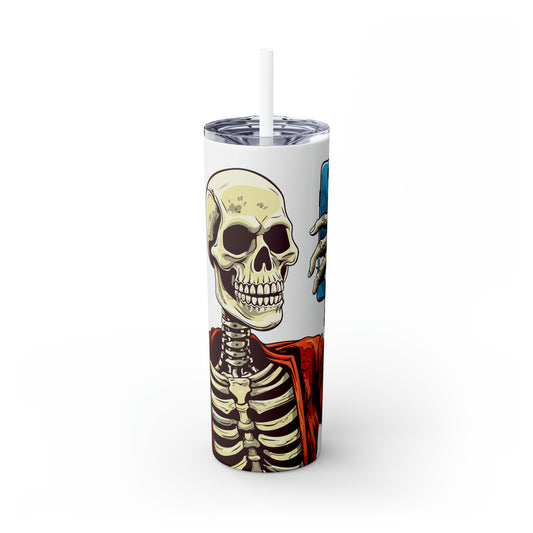 Halloween Skinny Tumbler with Straw 20oz - Spooky Drinkware, Skeleton Theme, BPA-Free, Reusable Cup, Halloween Tumbler, Halloween Gift
