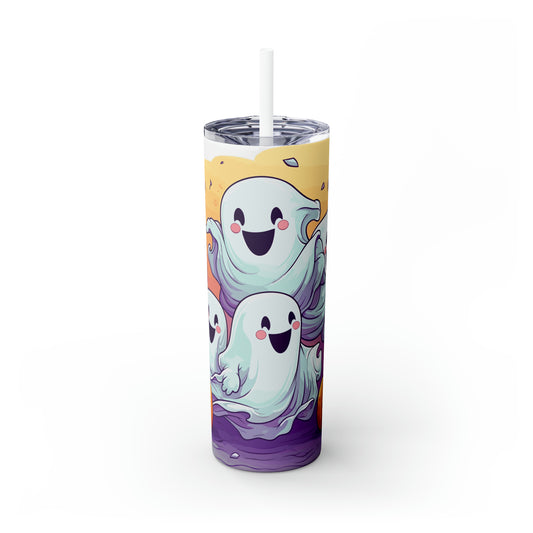 Halloween Skinny Tumbler with Straw 20oz - Spooky Drinkware - Ghost Theme - BPA-Free, Reusable Cup, Halloween Tumbler, Halloween Gift