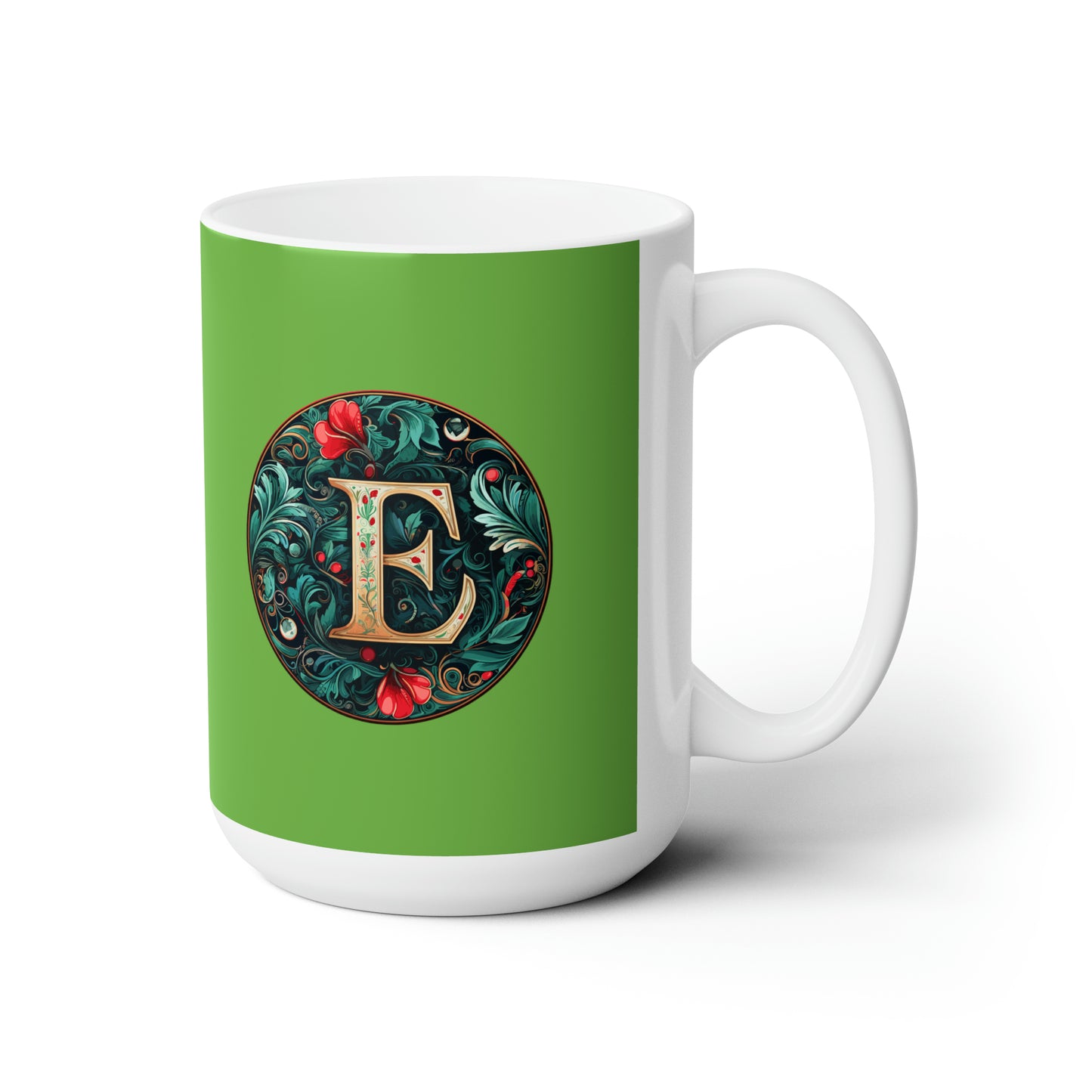 Christmas colorful Alphabet E design light green Ceramic Mug 15oz