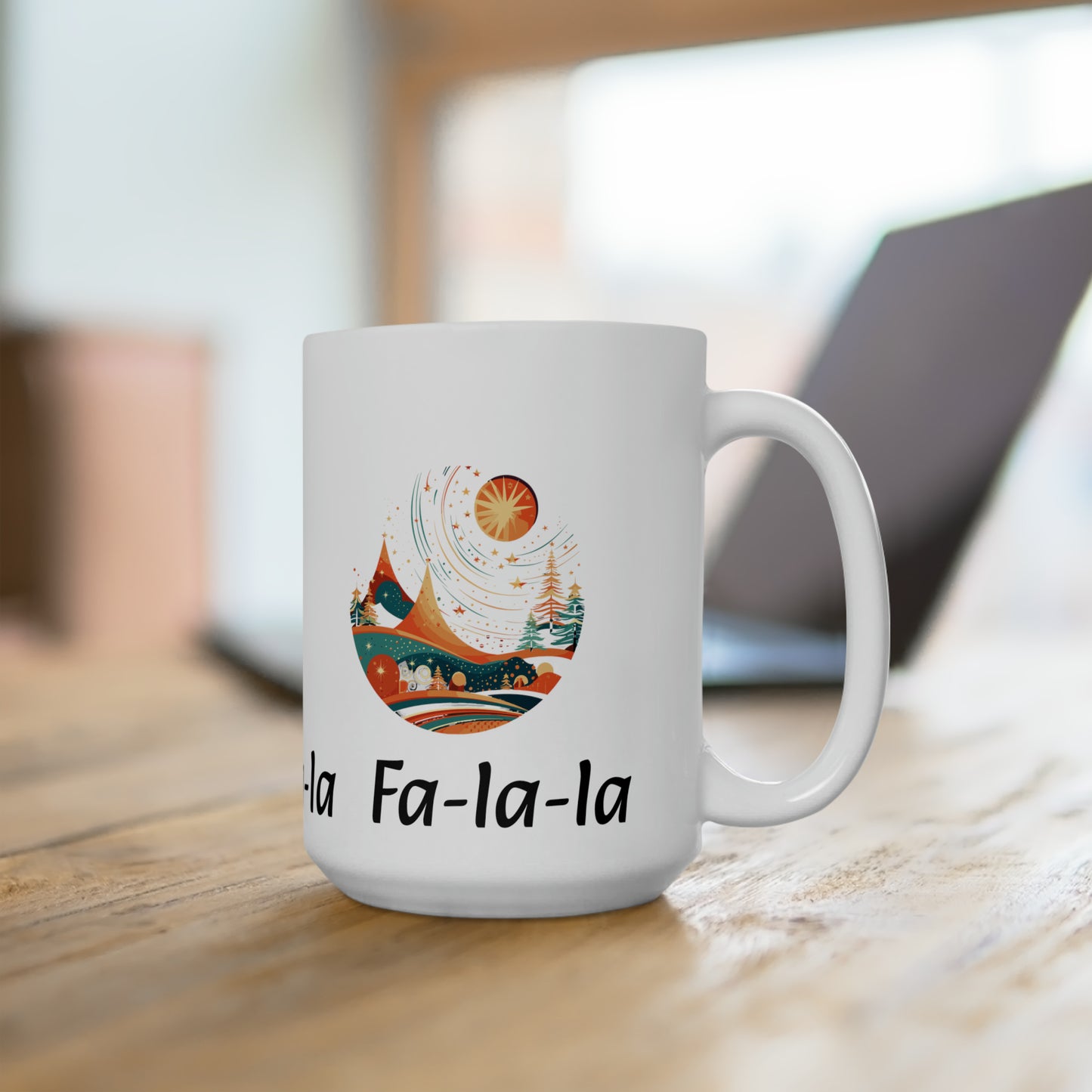 Colorful Christmas and Fa-la-la design white Ceramic Mug 15oz
