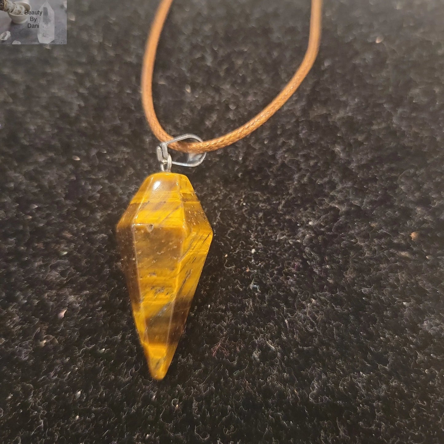 Tiger's Eye Necklace Leather Cord 18 Inches
