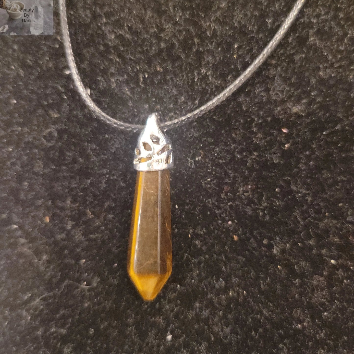 Tiger's Eye Natural Gemstone Necklace with Stainless Steel Pendant and Leather Cord
