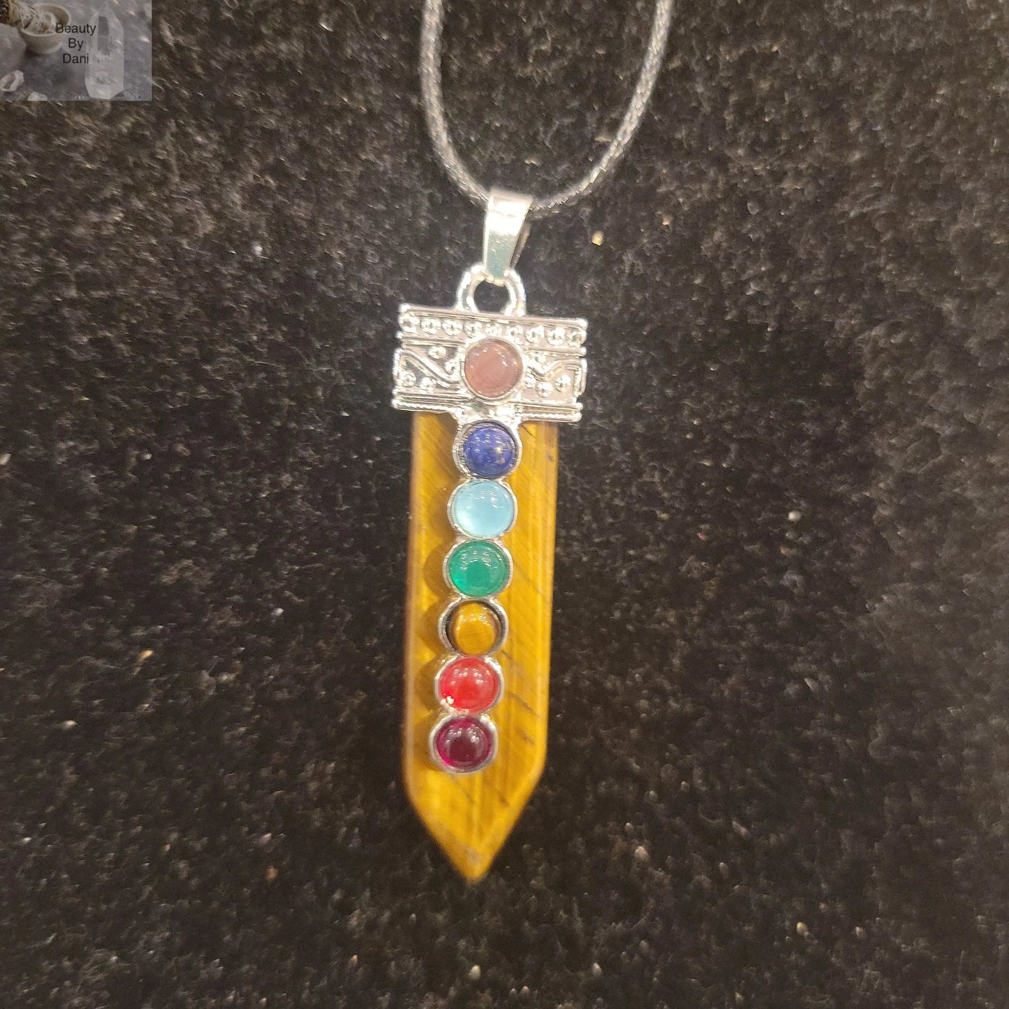 Tiger's Eye Chakra Necklace Stainless Steel Pendant with Leather Cord