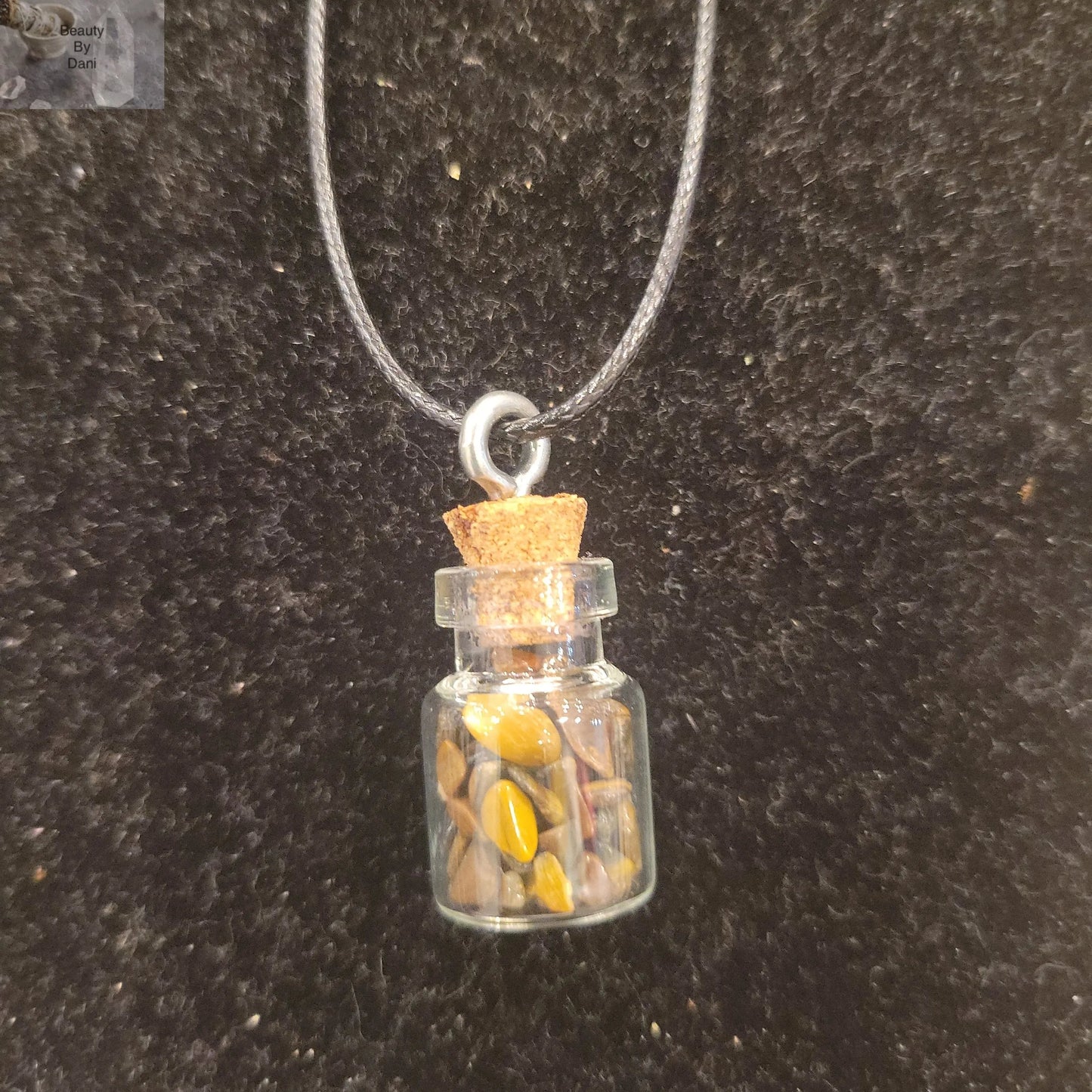 Tiger's Eye Glass Bottle Necklace Leather Cord