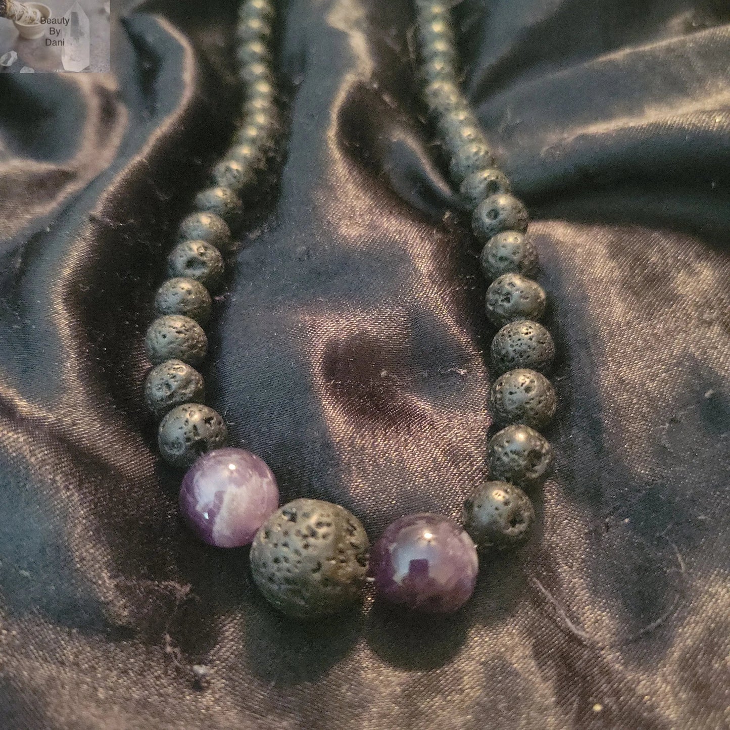 Lava and Amethyst Healing Necklace 14 inch with Lobster Clasp