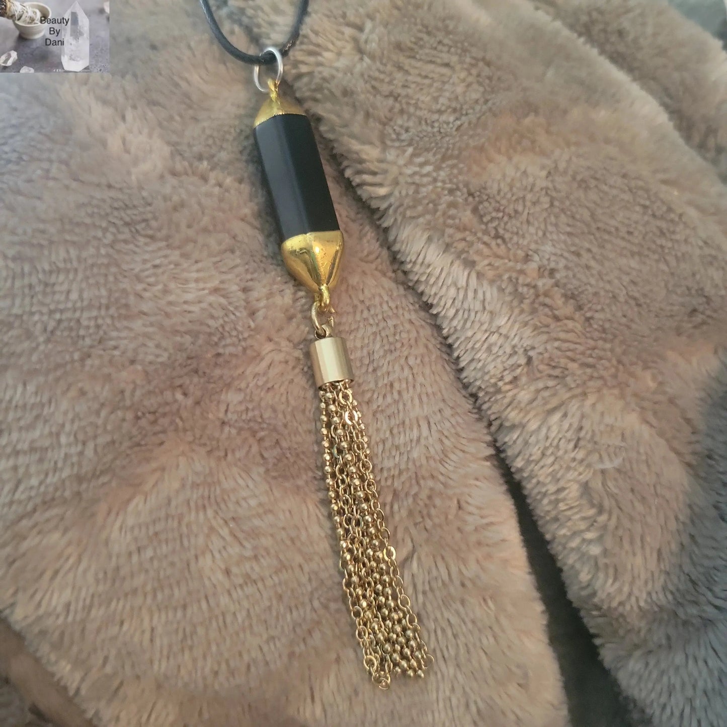 Stainless Steel Onyx Pendant Necklace Tassel Pendant Necklace