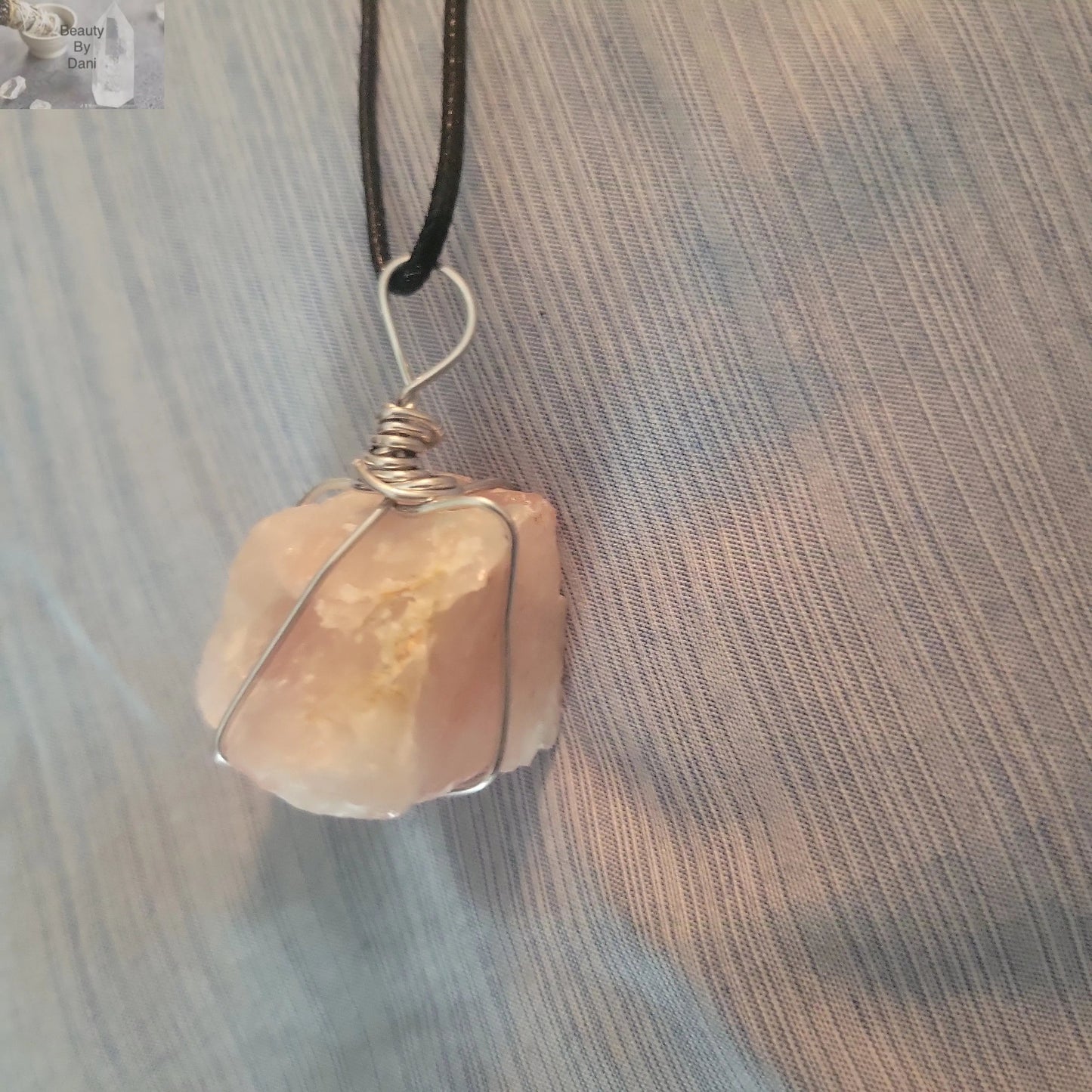 Rose Quartz Pendant Necklace Stainless Steel Wrap Jewelry