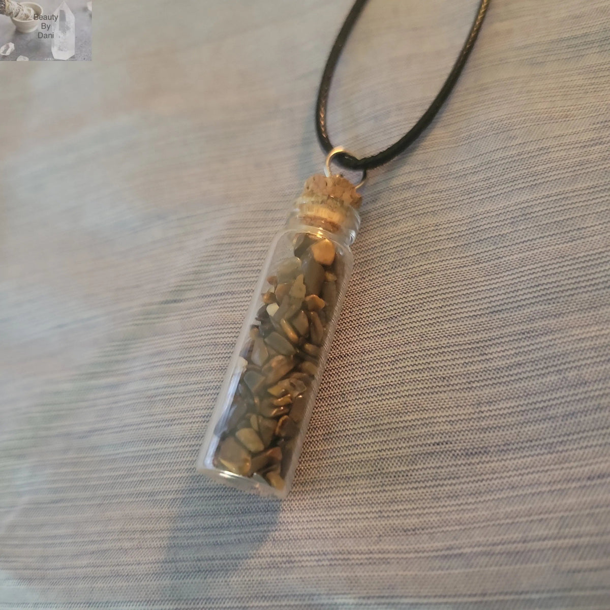 Tiger's Eye Necklace with Corked Glass Bottle Jewelry