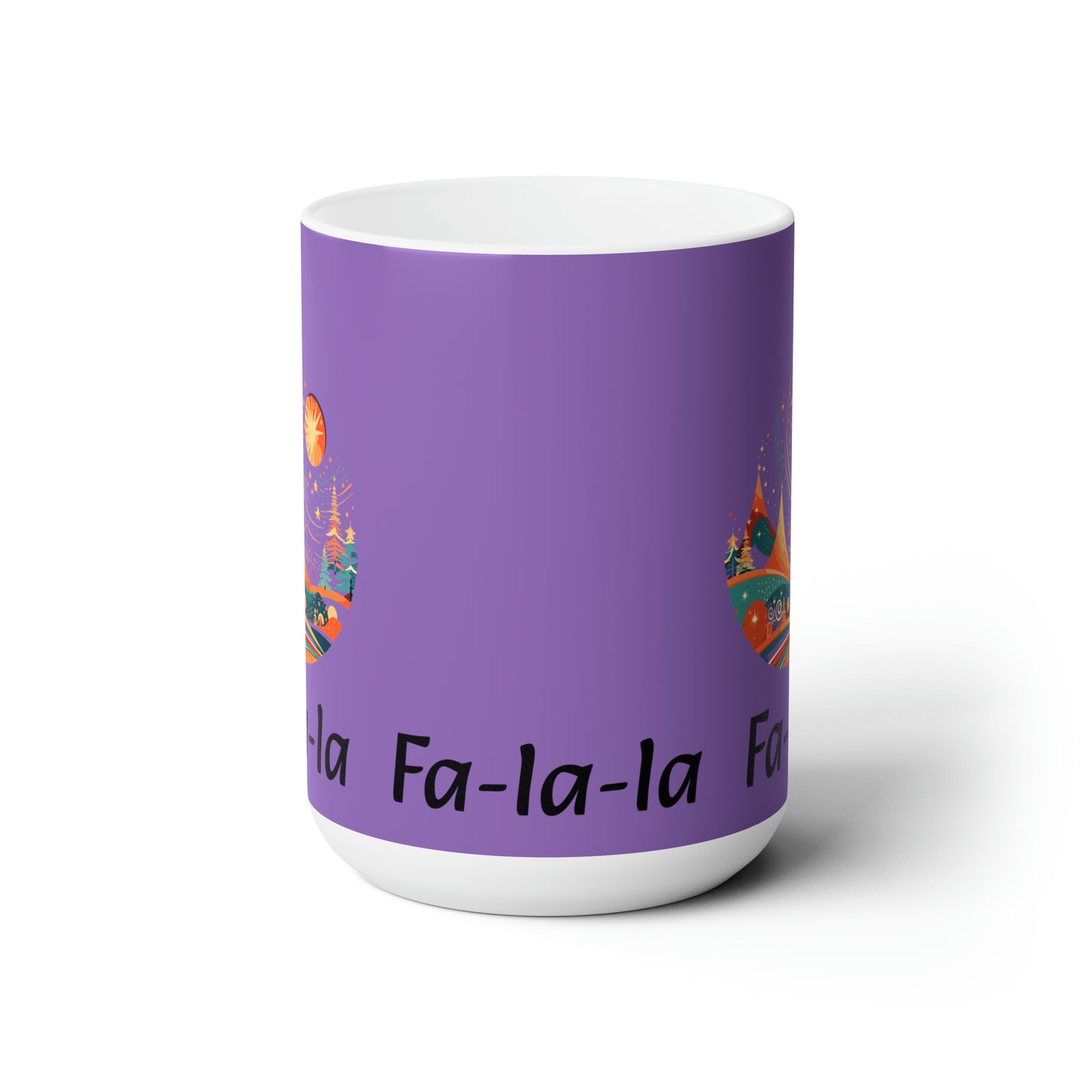 Colorful Christmas and Fa-la-la design Light purple Ceramic Mug 15oz