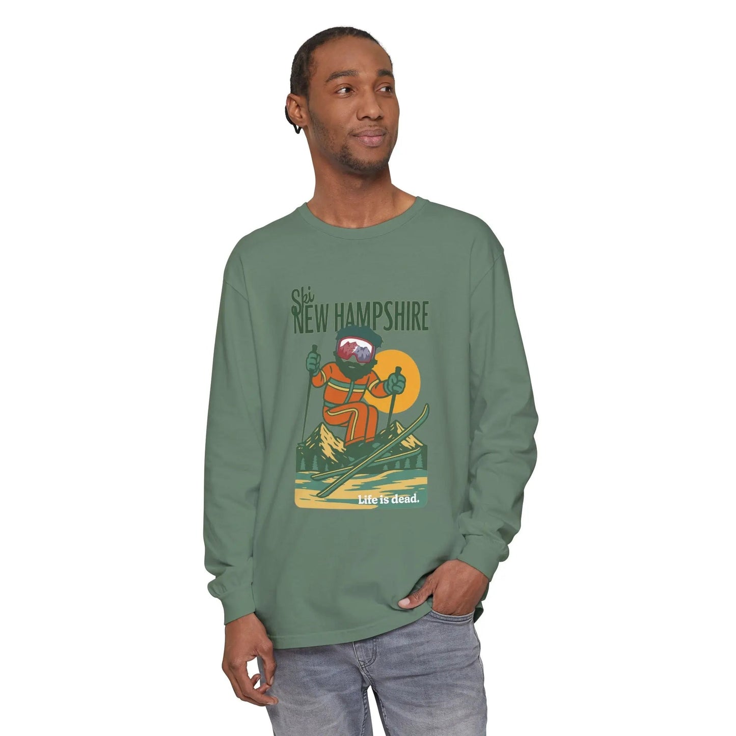Ski New Hampshire Garment-Dyed Long Sleeve T-Shirt Mountain Collection