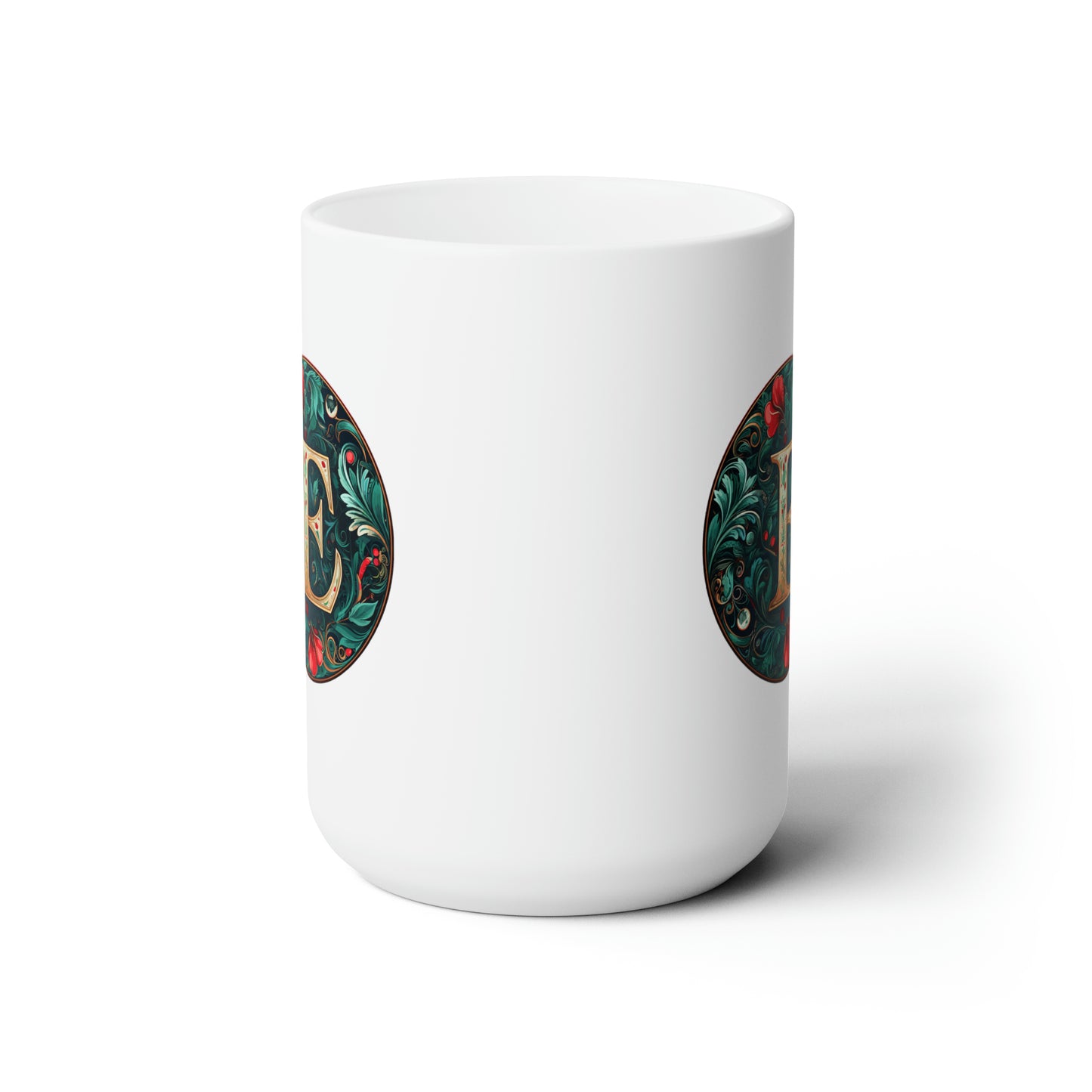 Christmas colorful Alphabet E design white Ceramic Mug 15oz