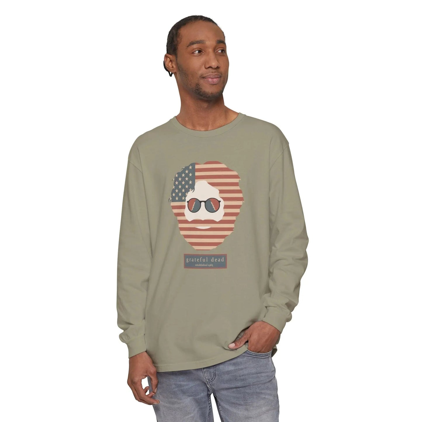Garment-Dyed Long Sleeve T-Shirt 100% Cotton Stars & Stripes Jerry Vineyard Collection