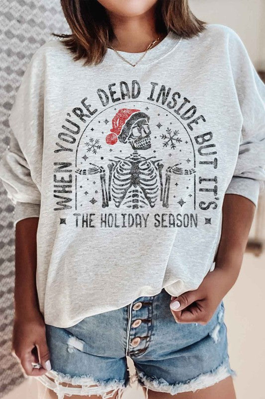 Christmas Skeleton Graphic Sweatshirt Classic Fit Casual Unisex