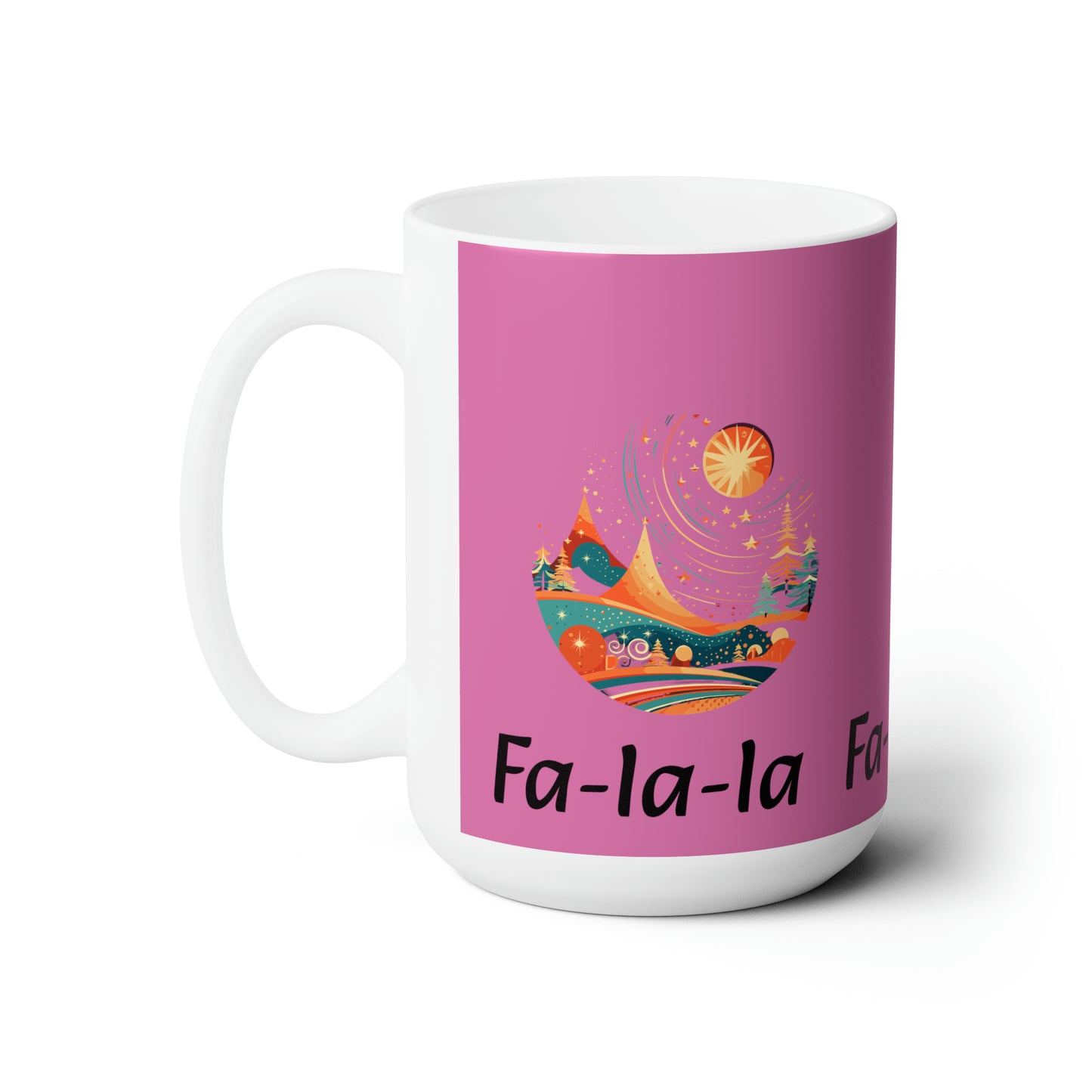 Colorful Christmas and Fa-la-la design light pink Ceramic Mug 15oz